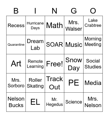 FIFTH GRADE BINGO Card
