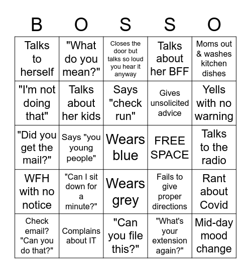 B.O.S.S. Bingo Card