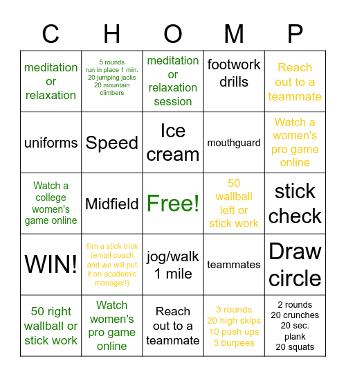 Gator 5/6 LAX BINGO Card