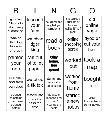 Quarantine Bingo Card