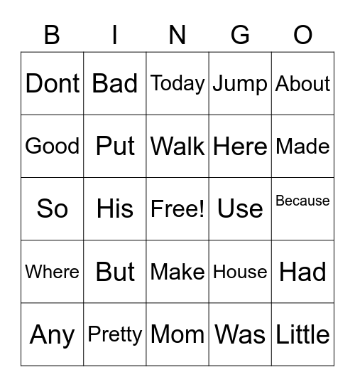 Sight Word Bingo! Bingo Card