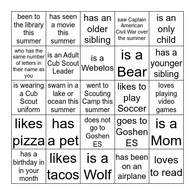 Find someone who....... Bingo Card