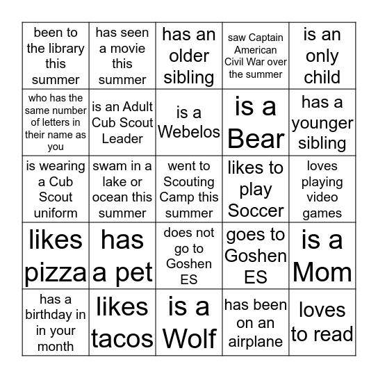 Find someone who....... Bingo Card