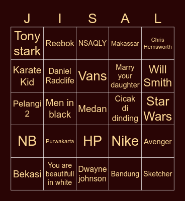 Haxen Sayang Bingo Card