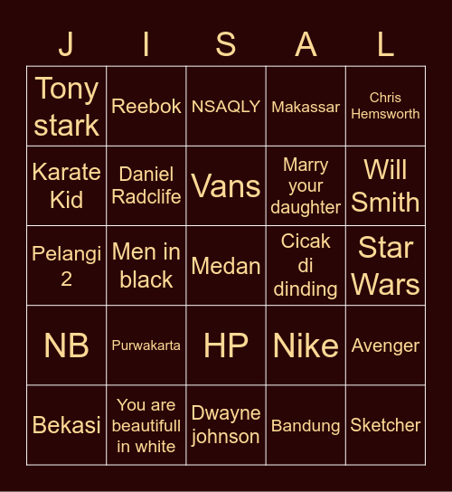 Haxen Sayang Bingo Card