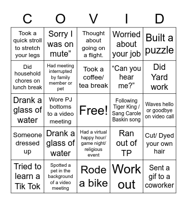 Working from Home because of Bingo Card