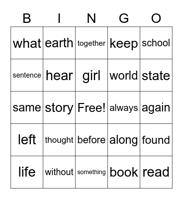 INSTANT WORD BINGO 4 Bingo Card