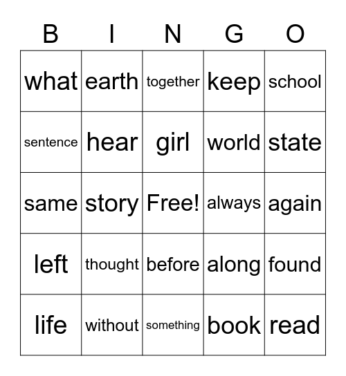 INSTANT WORD BINGO 4 Bingo Card