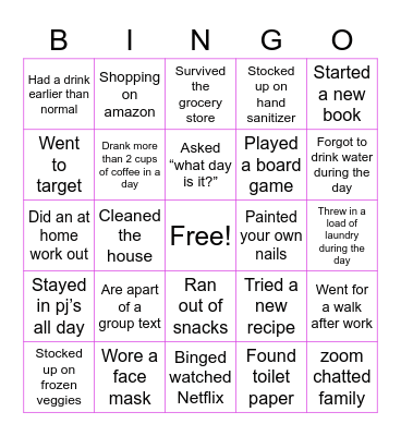 Quarantine Bingo Card