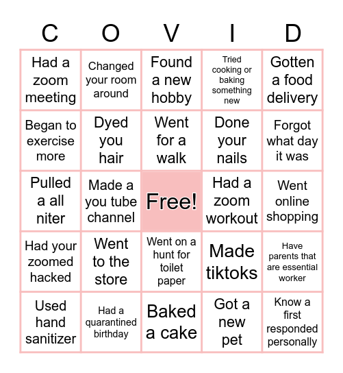 Pandemic Bingo! Bingo Card