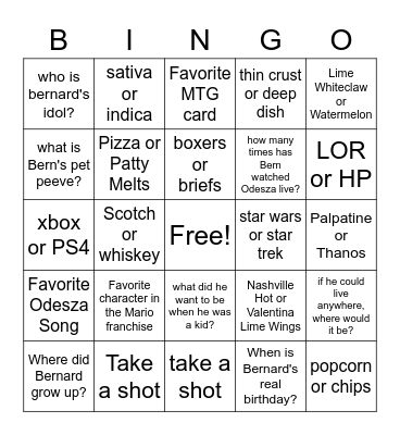 Bern Trivia/Would Bern Rather Bingo Card