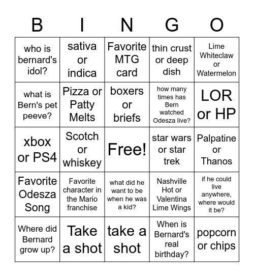 Bern Trivia/Would Bern Rather Bingo Card
