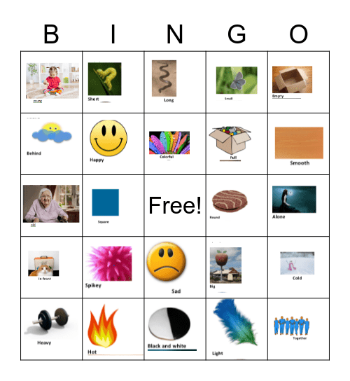 opposites Bingo Card