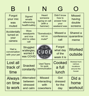 Cude Bingo-WFH Edition Bingo Card