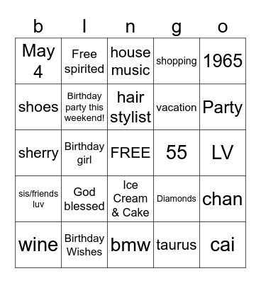 Happy Birthday Sherry Bingo Card