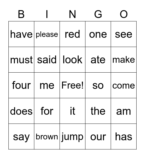 Sight Words 2 Bingo Card