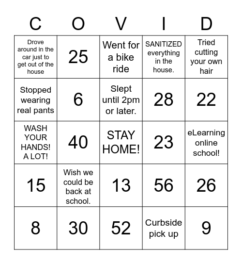 Fun Friday COVID-19 Bingo Card