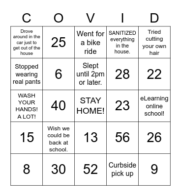 Fun Friday COVID-19 Bingo Card