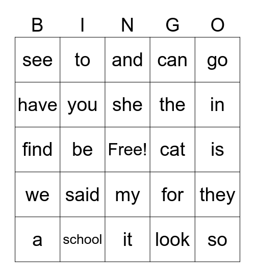 Shelby's Sight Words Bingo Card