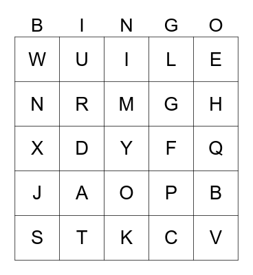 Upper Case Alphabet Letter Bingo Card