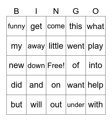 Sight Words 3 Bingo Card