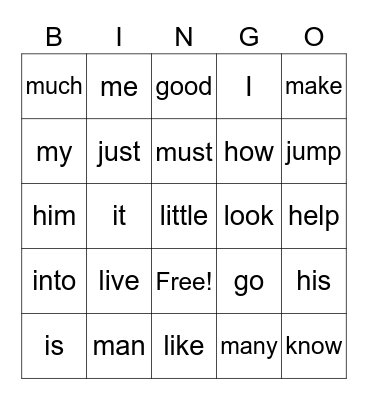 Sight Words - 3 Bingo Card