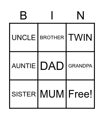 FAMILY Bingo Card