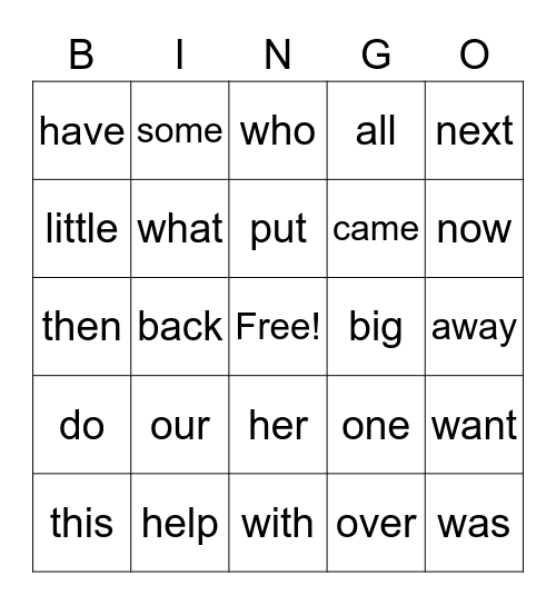 Grade 1 Term 2 Part 1 Bingo Card