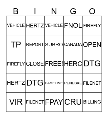 FNOL Bingo Card