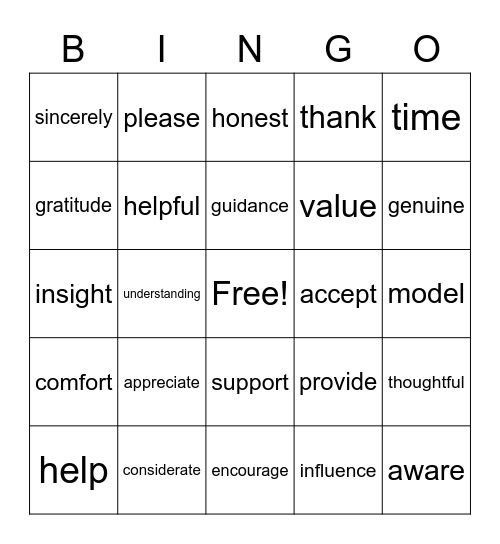EMPATHY BINGO Card