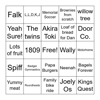 Peppler Family Bingo Card