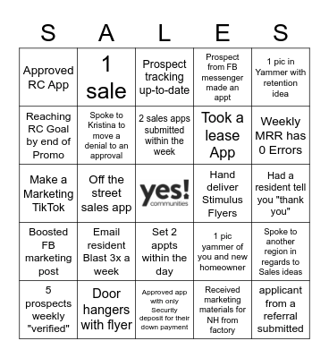 YES! SALES BINGO Card