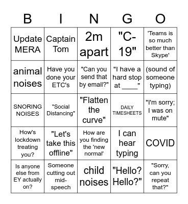 EY ITS COVID-19 Conference Call Bingo Card