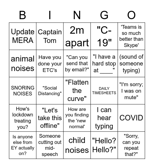 EY ITS COVID-19 Conference Call Bingo Card