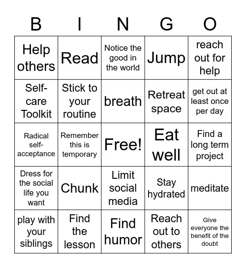 Wellness Tips for Quarantine Bingo Card