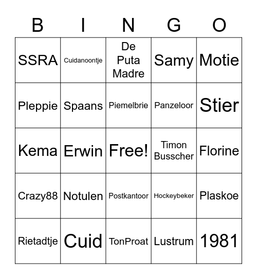 Cuidado Bingo Card