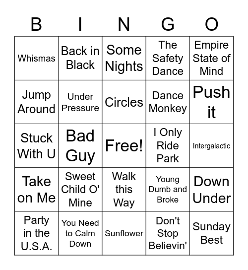 Sophie's Favourites Bingo Card