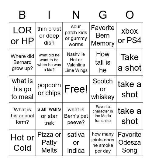 Bern Trivia / Would Bern Rather... Bingo Card