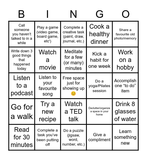 Wellness Bingo Card