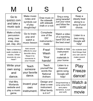 SW Music Bingo Week 5/6 Bingo Card