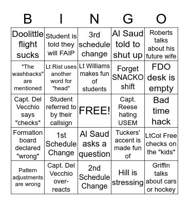Chennault Flight Friday BINGO Card