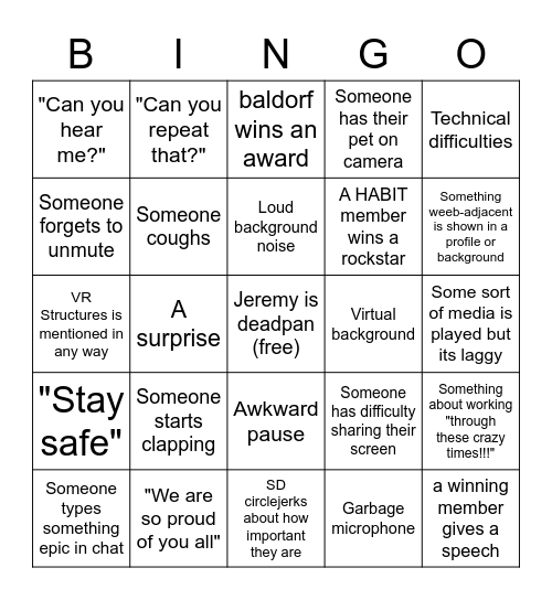 Senior Design Awards Bingo Card