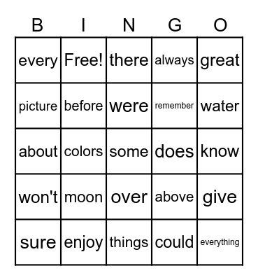First Graders At-Home Bingo Card
