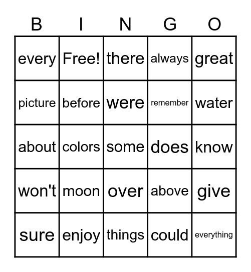 First Graders At-Home Bingo Card