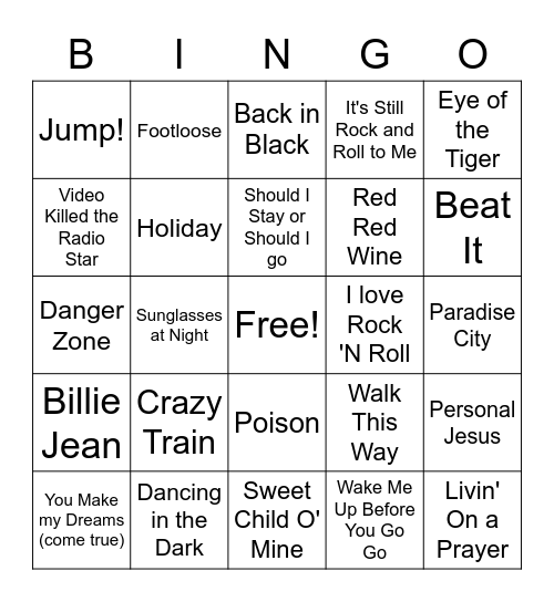 All Out 80's Bingo Card