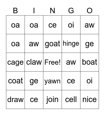 Prefix, Suffix and Sounds Bingo Card