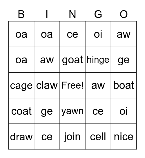 Prefix, Suffix and Sounds Bingo Card