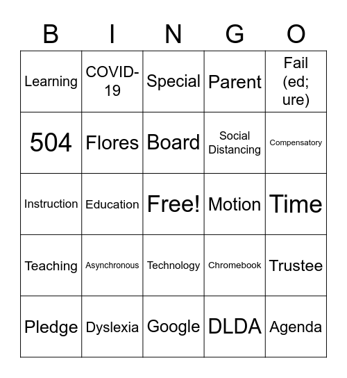 Board Time Bingo Card