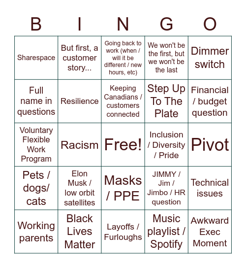 Open Mic Bingo Card