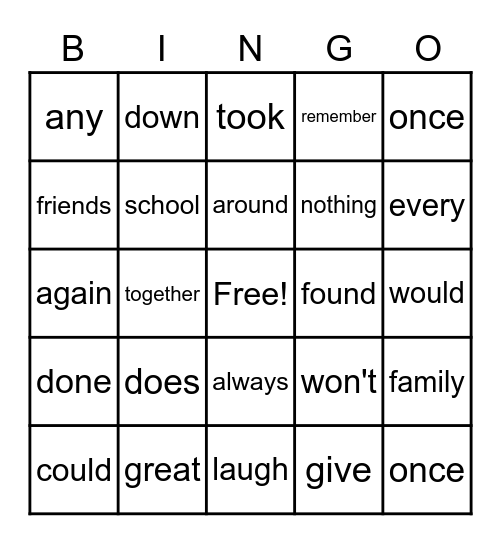 First Graders At-Home Game Bingo Card